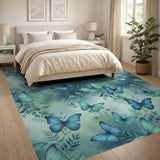 Blue Butterfly Meadow Washable Area Rug