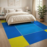 Blue Yellow Geometric Grid Area Rug