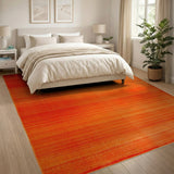 Vibrant Orange Striped Geometric Area Rug