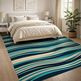 Blue and Teal Abstract Area Blue Teal Wavy Abstract Area Rug