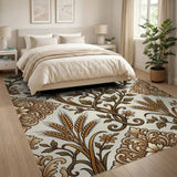 Ornate Golden Wheat Floral Area Rug