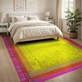 Vibrant Yellow Dot Center Multi-Color Border Rug