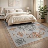 Ornate Grey Gold Floral Vintage Rug