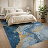 Blue Agate Marble Gold Vein Abstract Area Rug