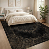 Distressed Vintage Black Gold Floral Area Rug