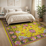 Yellow Vibrant Yellow Peony Floral Area Rug
