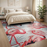 Pink Flamingo Palm Leaf Coastal Rug