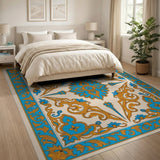 Ornate Blue Gold Traditional Persian Area Rug