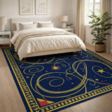 Celestial Gold Swirl Star Navy Area Rug