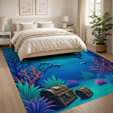 Playful Cartoon Dolphins Underwater Treasure Rug