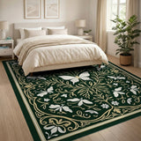Emerald Green Butterfly Floral Vintage Area Rug