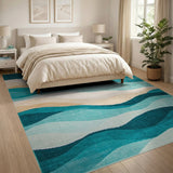 Coastal Beach Blue and Teal Teal Ocean Wave Area Rug