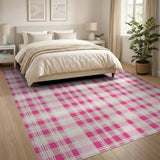 Geometric Modern Pink Vibrant Pink Gingham Checkered Area Rug
