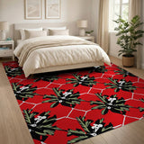 Bold Red Holly Leaf Geometric Rug