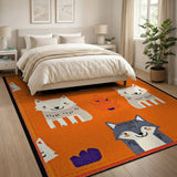 Playful Cartoon Wolves Orange Area Rug