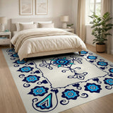 Intricate Teal Blue Persian Floral Rug