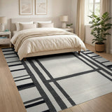 Black White Bold Grid Geometric Area Rug