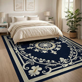 Navy Blue Traditional Persian Area Rug with Gold Medallion