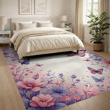 Pink Purple Butterfly Floral Area Rug
