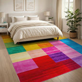 Multi-color and Patterns Block Vibrant Multi-Color Geometric Block Area Rug