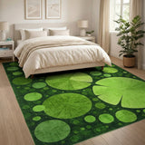 ODIKA Modern Green Lily Pad Washable Area Rug - Non-Slip Low Pile Botanical Rug