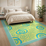 Yellow Blue Swirl Cloud Area Rug