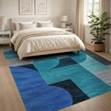Abstract Teal Blue Geometric Area Rug