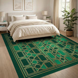 Emerald Green Gold Geometric Lattice Area Rug