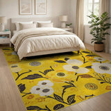Sunny Yellow Floral Area Rug with White Blooms