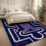 Navy Pink Geometric Maze Area Rug
