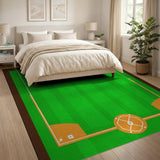 Green Kids Cartoon Baseball Field Green Area Rug