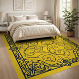 Ornate Yellow Floral Vine Border Rug
