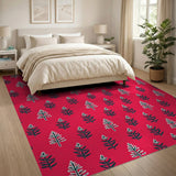 Vibrant Red Fir Tree Silhouette Area Rug