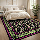 Neon Pink Green Floral Persian Area Rug