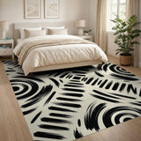 Bold Black Brush Stroke Abstract Area Rug