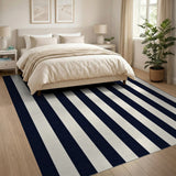Bold Navy and Ivory Striped Area Rug