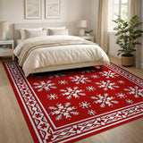 Red Geometric Modern Red Snowflake Area Rug with Ornate Border
