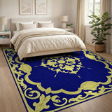 Royal Navy Blue Gold Ornate Area Rug