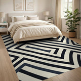 Geometric Modern Black and White Bold Black White Geometric Maze Area Rug