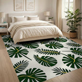 Stylized Green Monstera Leaves Area Rug