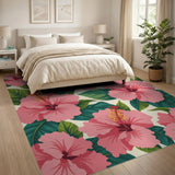 Pink Hibiscus Washable Area Rug