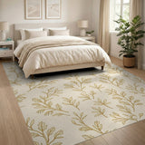 Cream Gold Botanical Leaf Area Rug