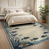 Blue Fish and Seaweed Coastal Area Rug