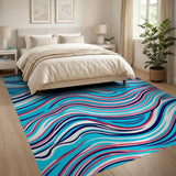 Blue and Teal Swirling Blue Teal Abstract Area Rug