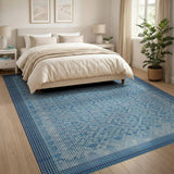 Indigo Blue Geometric Trellis Area Rug