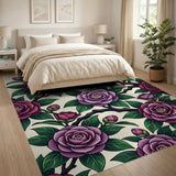 Purple Camellia Floral Area Rug