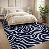 Blue and Teal Navy Abstract Wave Area Rug