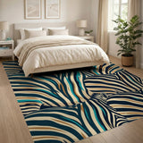 Teal Zebra Stripe Boho Area Rug