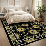 Gold Sunburst Medallion Black Area Rug