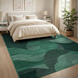 Emerald Green Abstract Wave Geometric Rug